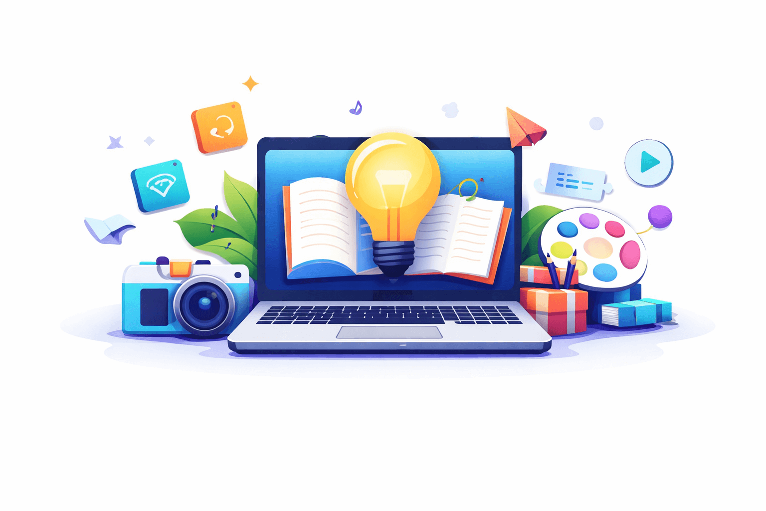 free online digital resources illustration with laptop books and creative tools